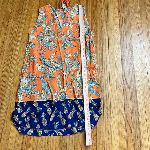 Beach Lunch Lounge Dress Womens Medium Tropical Sundress Pineapple Orange - Picture 8 of 8